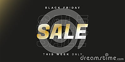 Black Friday modern banner with gold and line text. Design for Black Friday sale banner. Advertising poster with golden text Vector Illustration